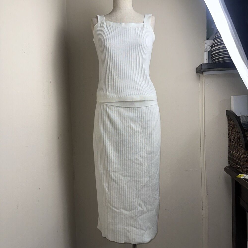 NWT Marled Reunited Cream Ribbed Sweater Top Skirt Set Size Medium NEW